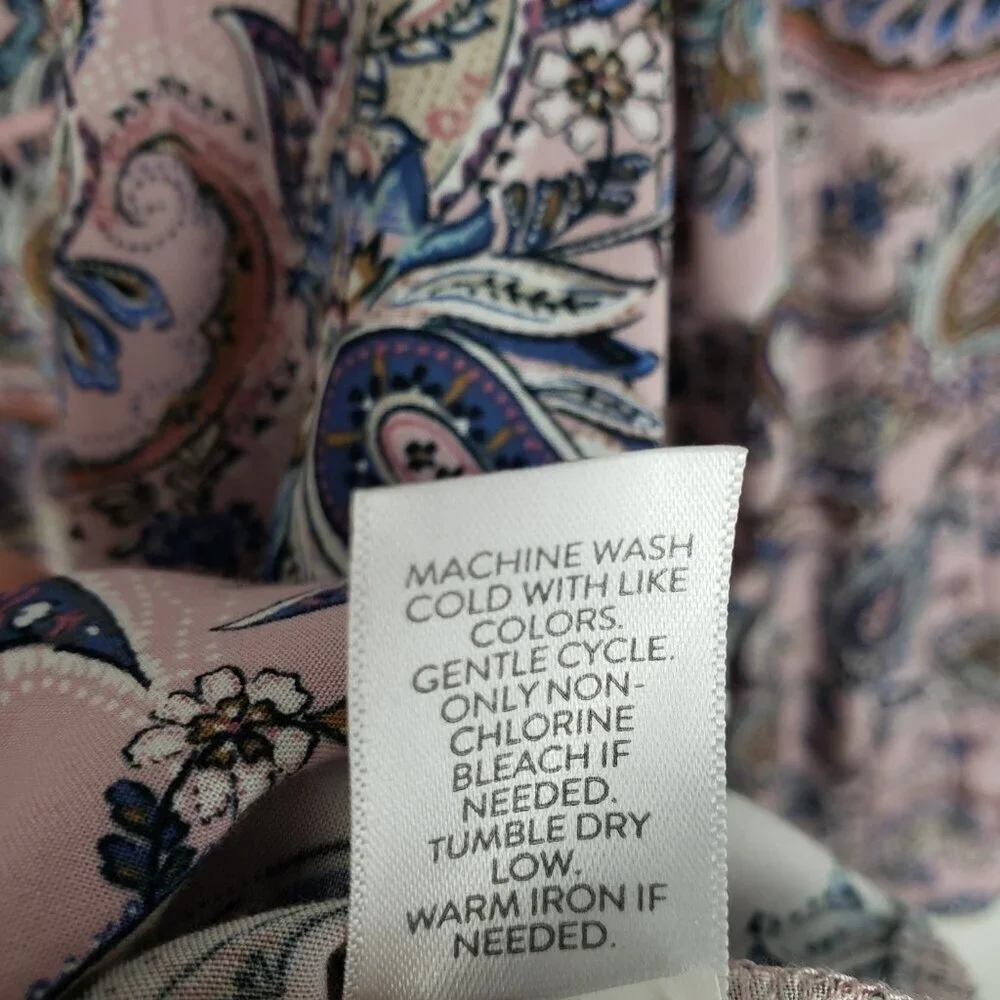 J Jill Relaxed Long Sleeve Piped Paisley Print Top Pink Boho Popover Size Small - Picture 6 of 7